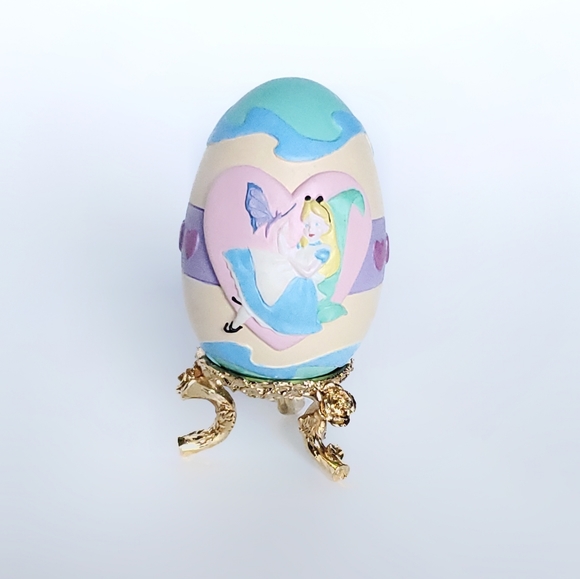 Alice In Wonderland Decorative Egg, W/ Box And Stand, Gift For Disney Collectors - Picture 1 of 10